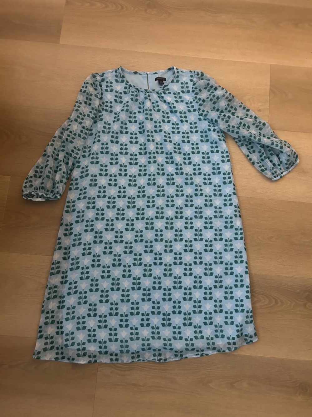 Ann Taylor Light Blue Dress with Green Floral Print